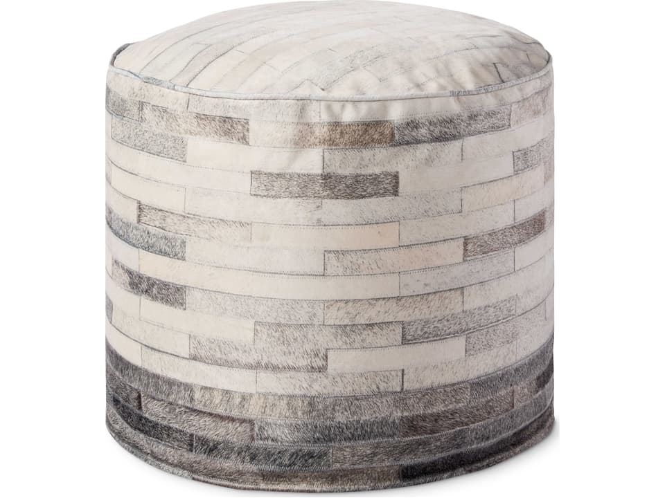 Pandora Collection Square Ottoman Pouf with Geometric Pattern in Ivory Grey Cream