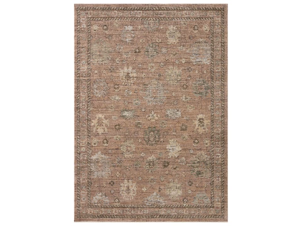 Priscilla Bordered Area Rug in Blush and Multi