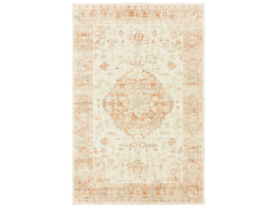 Rosette Bordered Runner Area Rug Ivory Terracotta