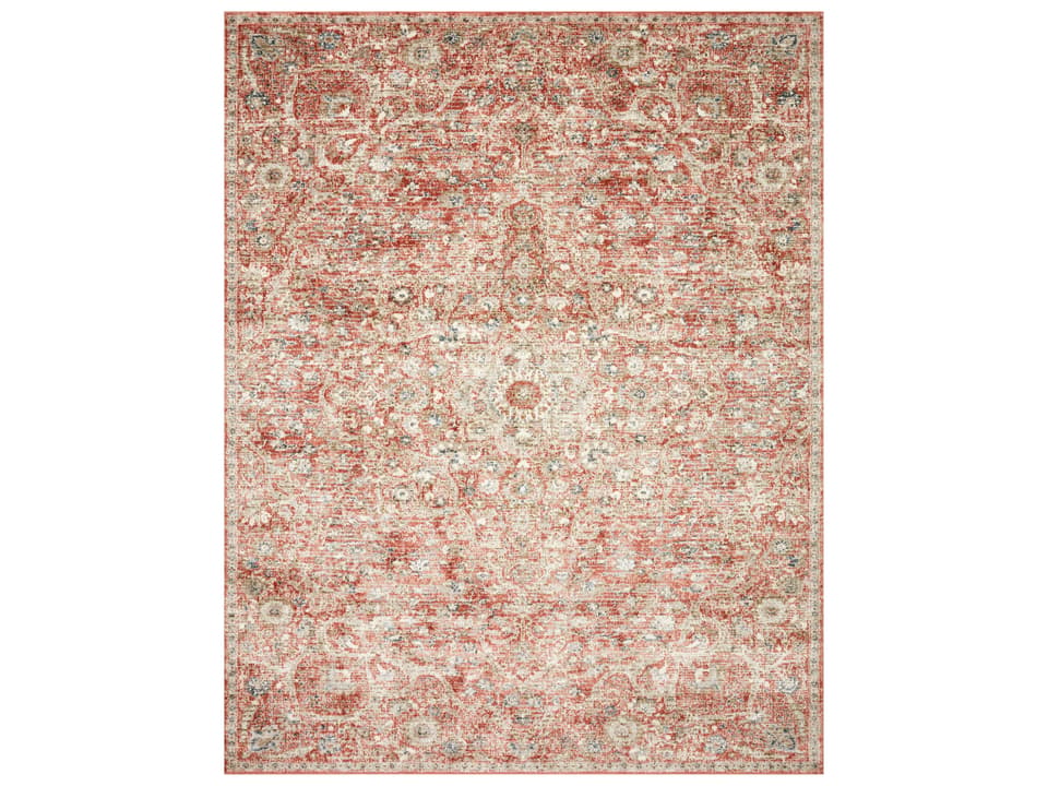 Saban Bordered Power-Loomed Runner Area Rug in Rust Beige