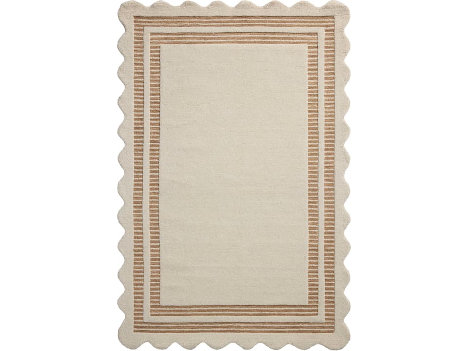 Scottie Hand-Tufted Wool Area Rug Ivory Rust with Scalloped Edge