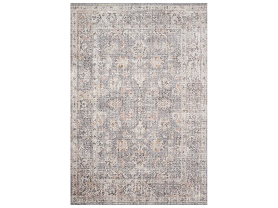 Skye Bordered Runner Area Rug in Grey Apricot