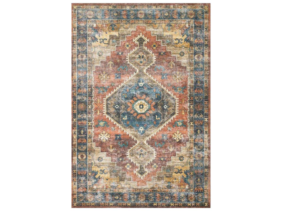 Skye Power Loomed Bordered Runner Rug in Rust Blue