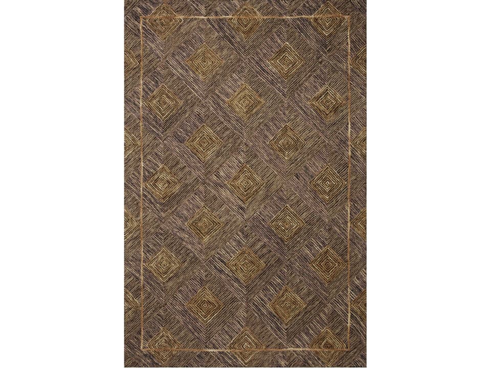 Varena Hand-Tufted Wool Area Rug in Plum Gold Geometric Pattern