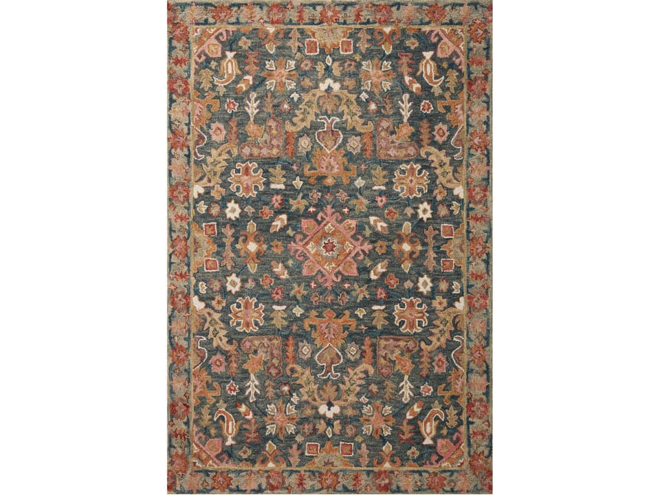 Victoria Bordered Runner Area Rug in Navy Multi