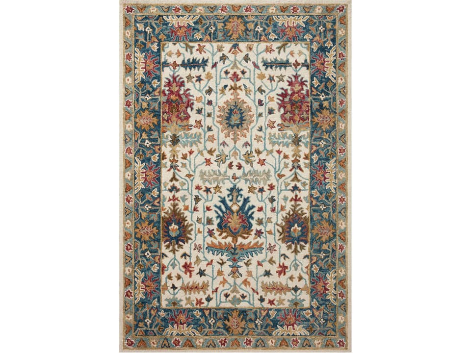 Victoria Floral Hand Hooked Wool Runner Rug in Ivory Sky