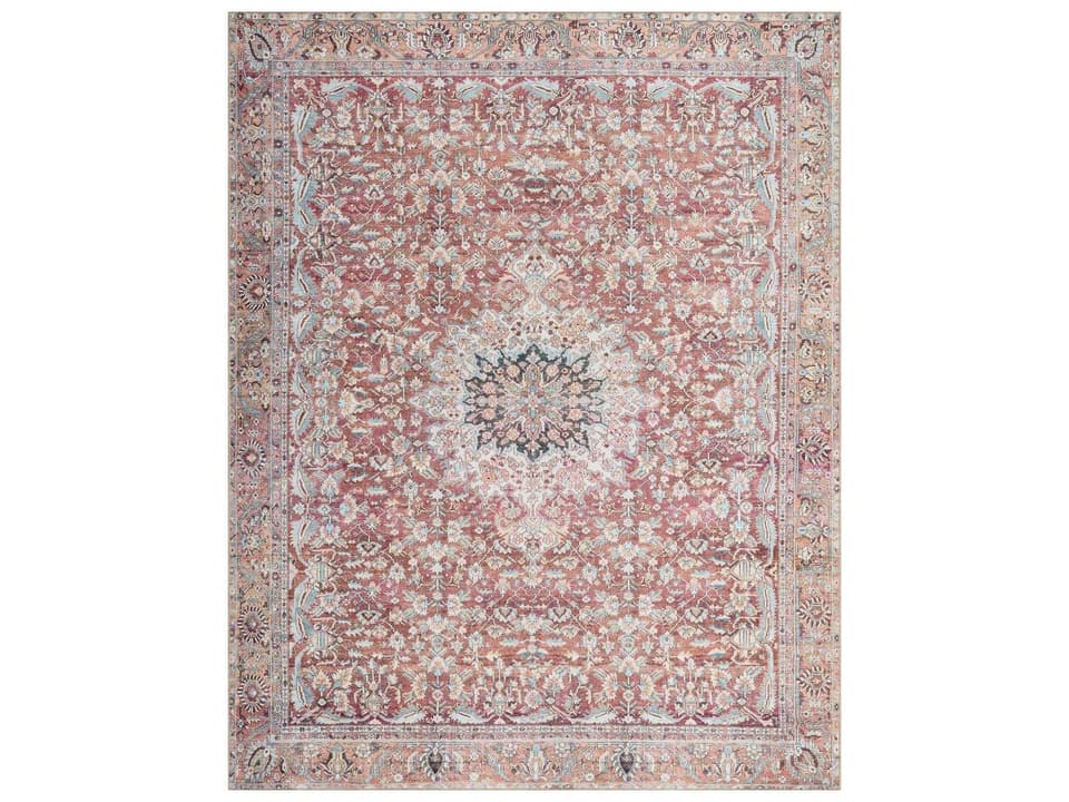 Wynter Bordered Runner Area Rug in Tomato Teal
