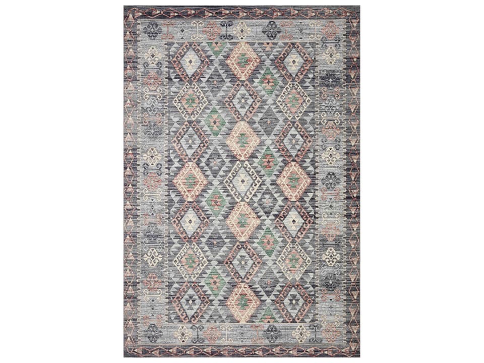 Zion Bordered Power-Loomed Area Rug in Grey Multi
