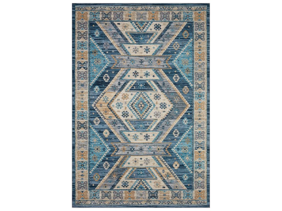 Zion Bordered Runner Area Rug in Ocean Gold