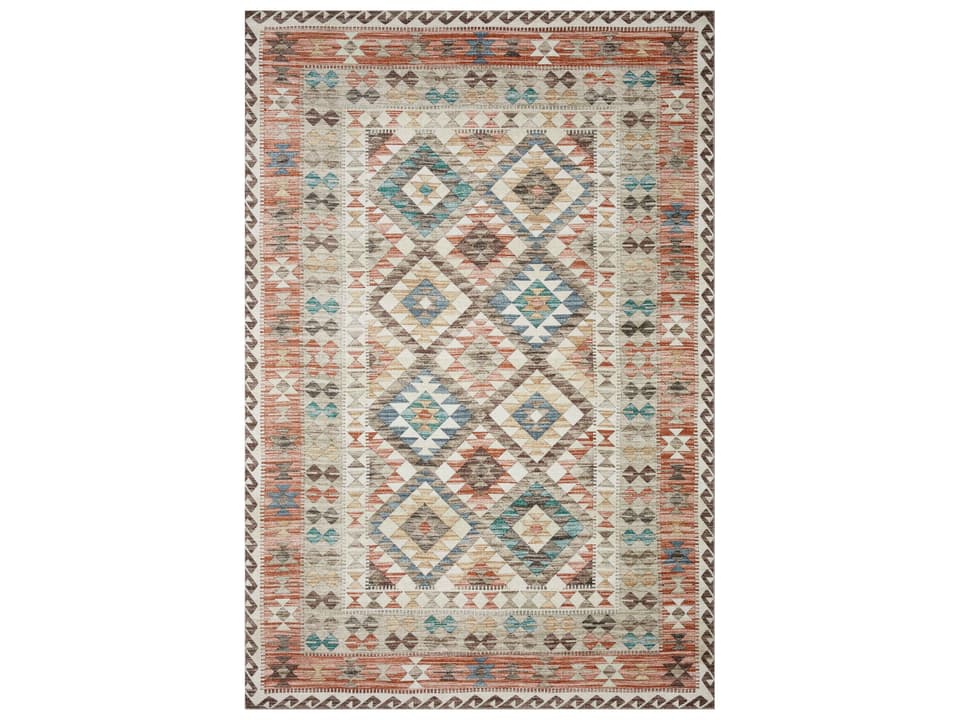Zion Bordered Runner Area Rug in Ivory Multi