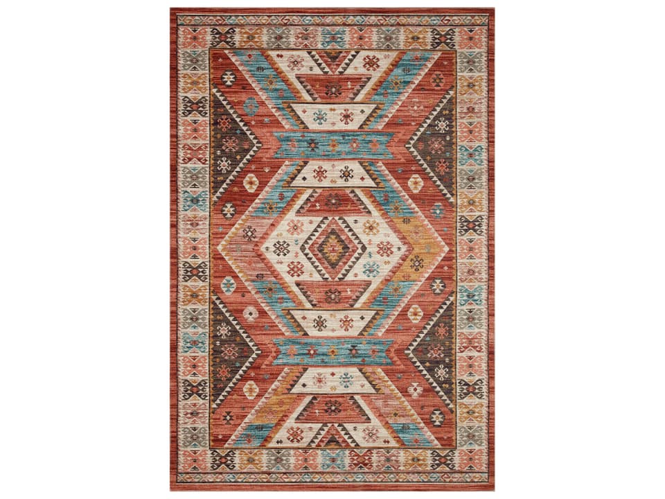 Zion Power-Loomed Bordered Area Rug in Red Multi