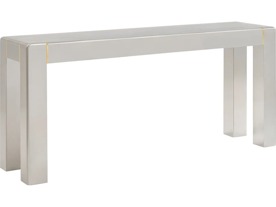 Josephine Rectangular Console Table in Polished Stainless Steel with Brass Trim