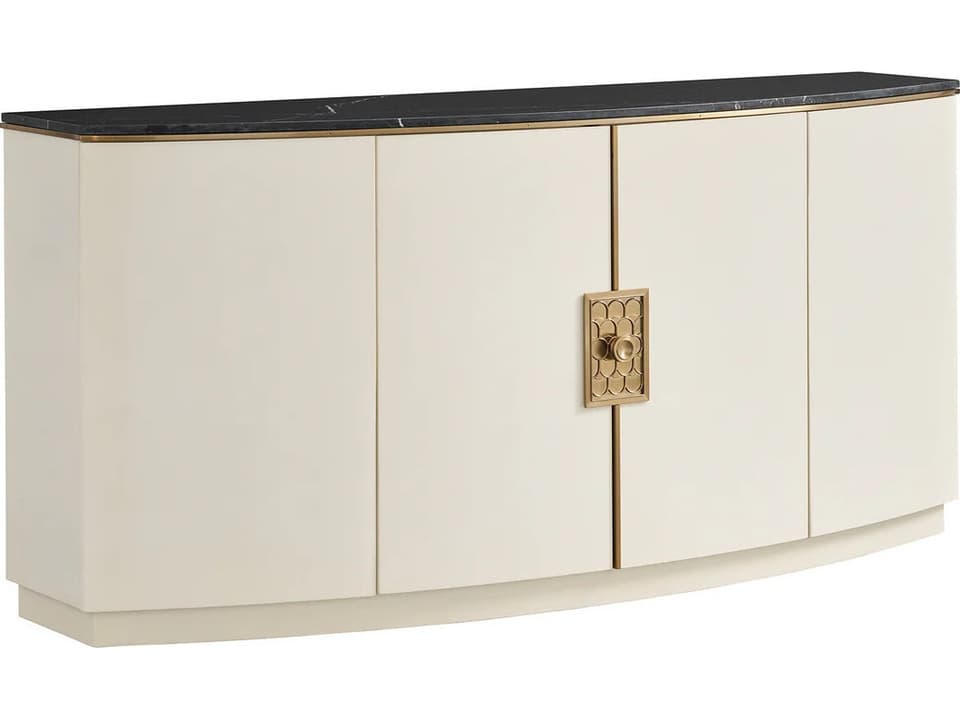 Paulina Server in Ivory Faux Vellum and Black Nero Marquina