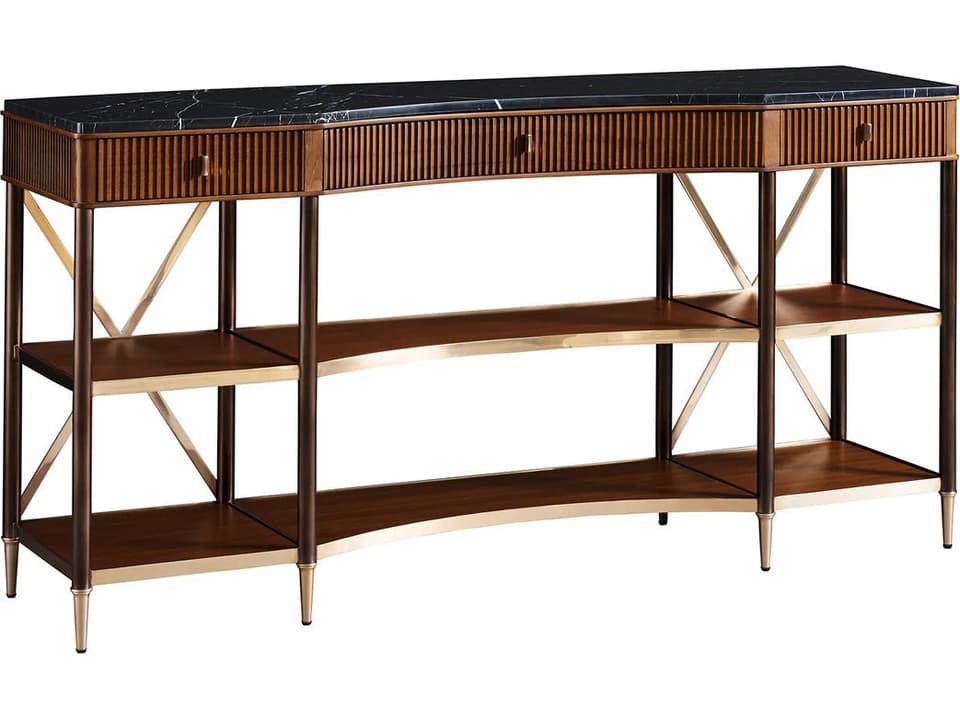 Zander Console Table with Black Marble Top and Satin Brass Accents