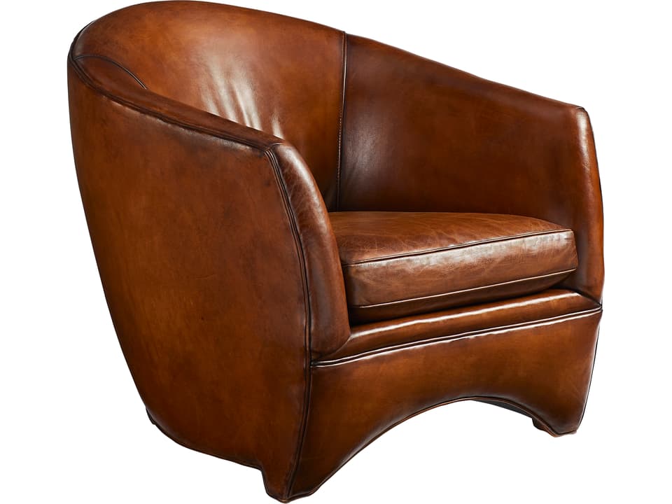 for Hickory White Leo Leather Accent Chair with Antique Walnut Legs