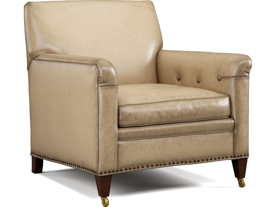 Custom Line Leather Upholstered Arm Chair with Casters