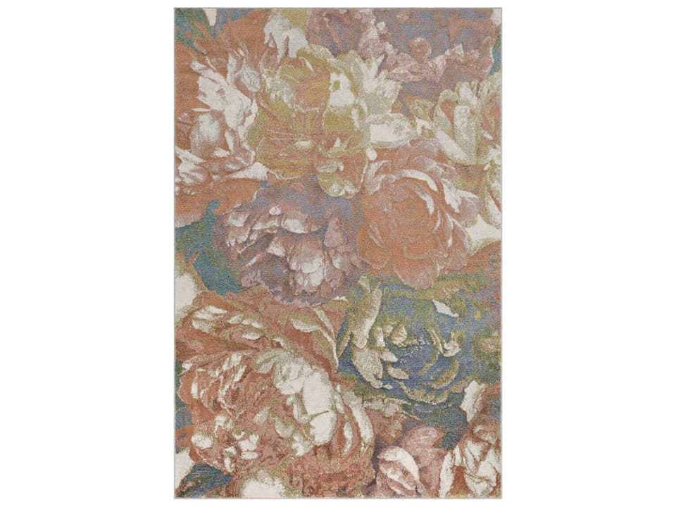 Bloom Floral Area Rug with Wool Blend and PET Fibers