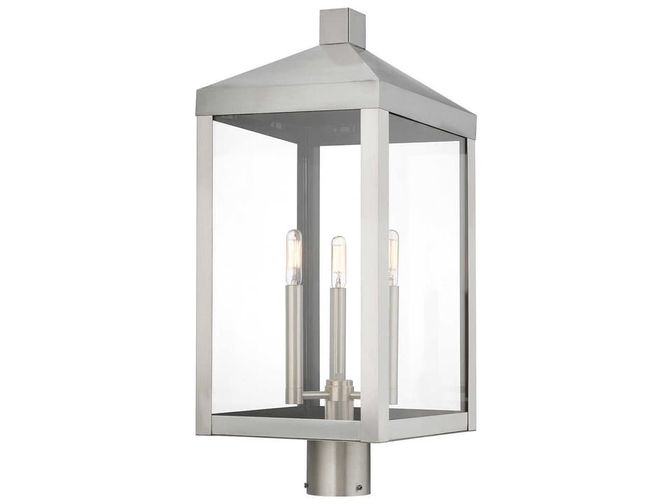 Nyack 3-Light Outdoor Post Top Lantern in Brushed Nickel