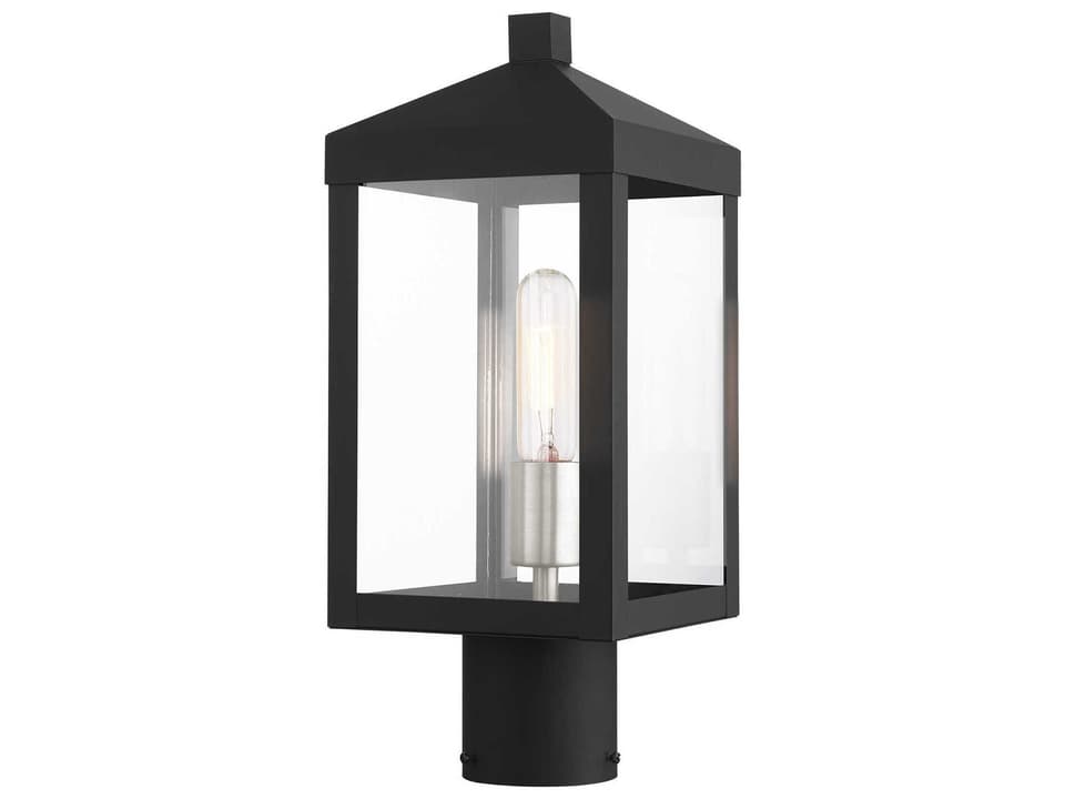 Nyack 1-Light Outdoor Post Top Lantern in Black with Brushed Nickel Accent