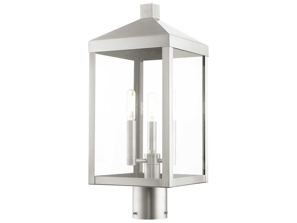 3-Light Nyack Outdoor Post Top Lantern in Brushed Nickel