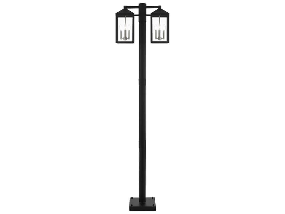 Nyack 6-Light Outdoor Post Light in Black with Brushed Nickel Cluster