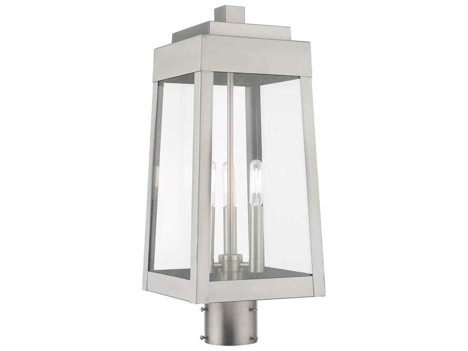 Oslo 3-Light Outdoor Post Top Lantern in Brushed Nickel