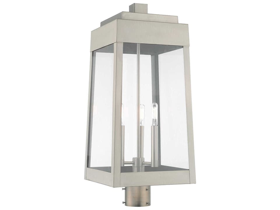 Oslo 3-Light Outdoor Post Top Lantern with Clear Glass in Brushed Nickel