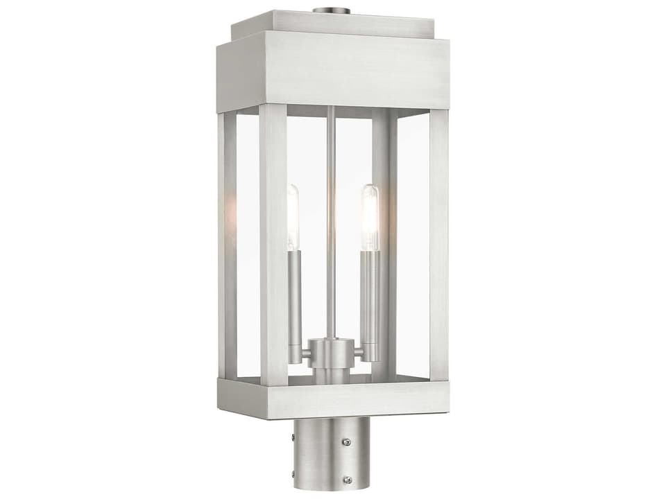 York 2-Light Outdoor Post Top Lantern in Brushed Nickel
