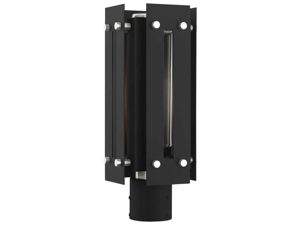 Utrecht 1-Light Outdoor Post Light in Black with Brushed Nickel Accents
