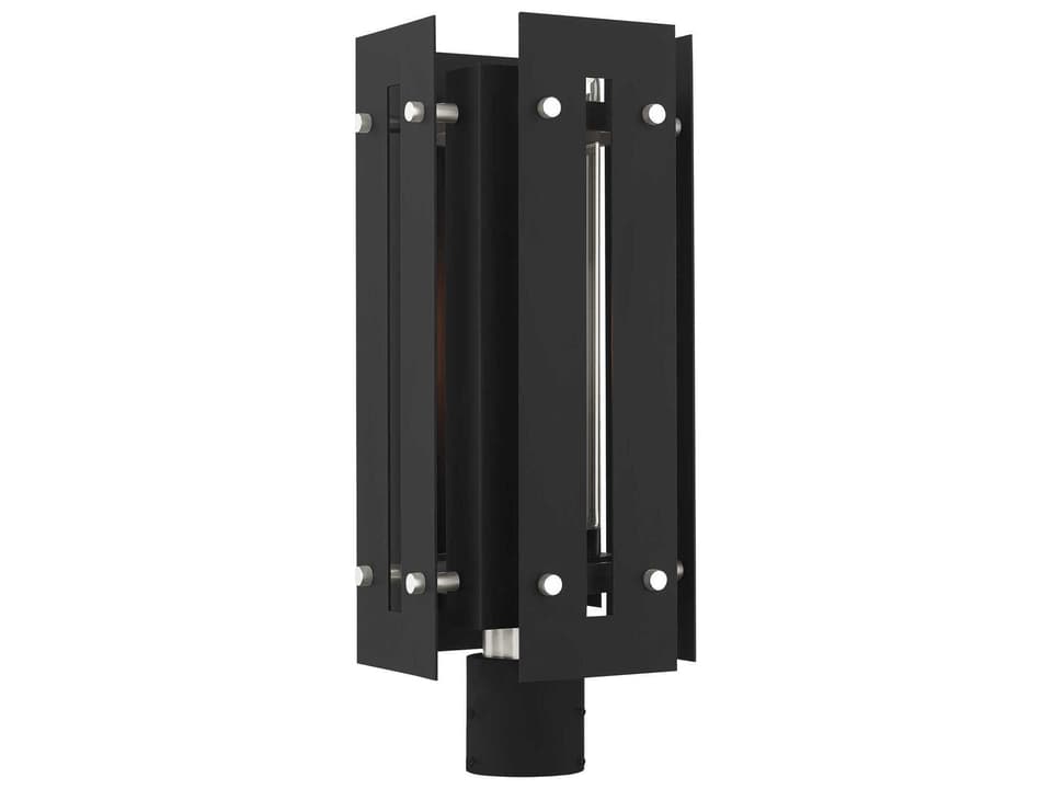Utrecht 1-Light Outdoor Post Top Lantern in Black with Brushed Nickel Accents