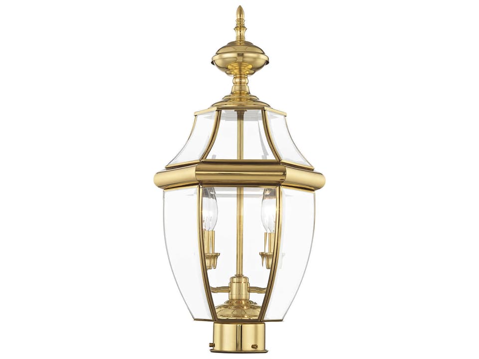 Monterey 2-Light Outdoor Post Top Lantern in Polished Brass with Clear Beveled Glass
