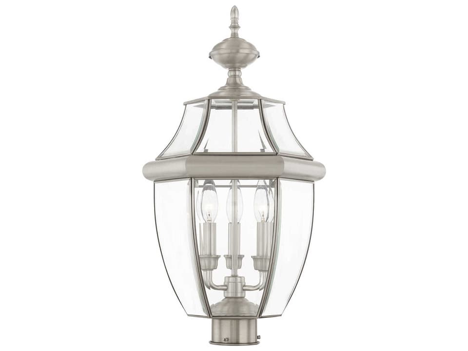 Monterey 3-Light Outdoor Post Top Lantern in Brushed Nickel