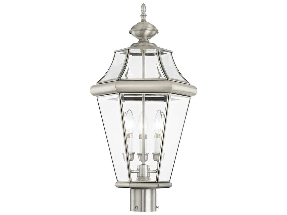 3-Light Georgetown Outdoor Post Light in Brushed Nickel