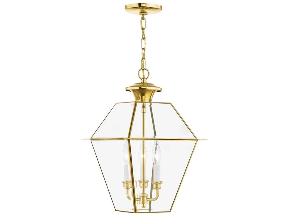 Westover 3-Light Outdoor Pendant Lantern in Polished Brass
