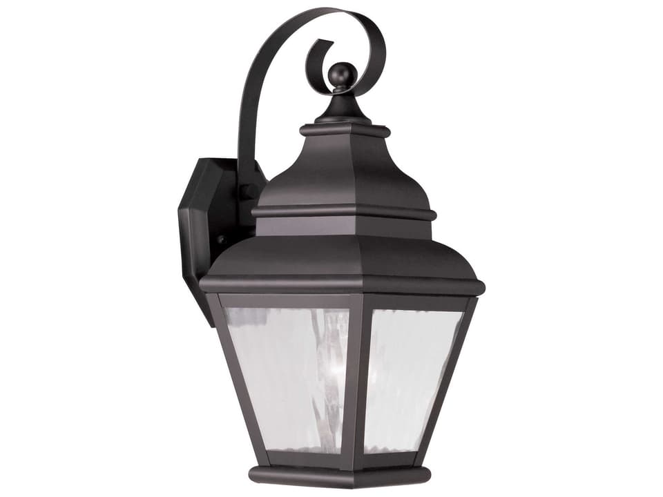 Exeter 1-Light Outdoor Wall Lantern in Bronze with Clear Water Glass