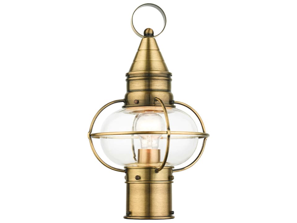 Newburyport 1-Light Outdoor Post Top Lantern in Antique Brass