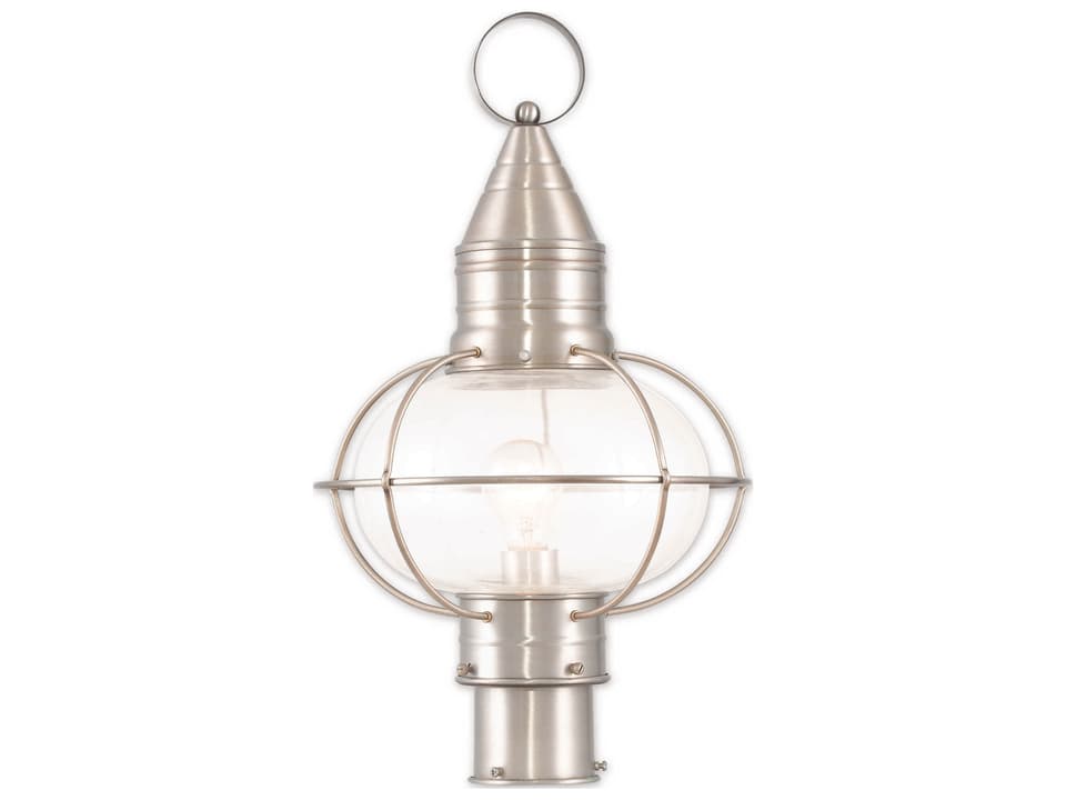 Newburyport 1-Light Outdoor Post Light in Brushed Nickel with Hand Blown Clear Glass