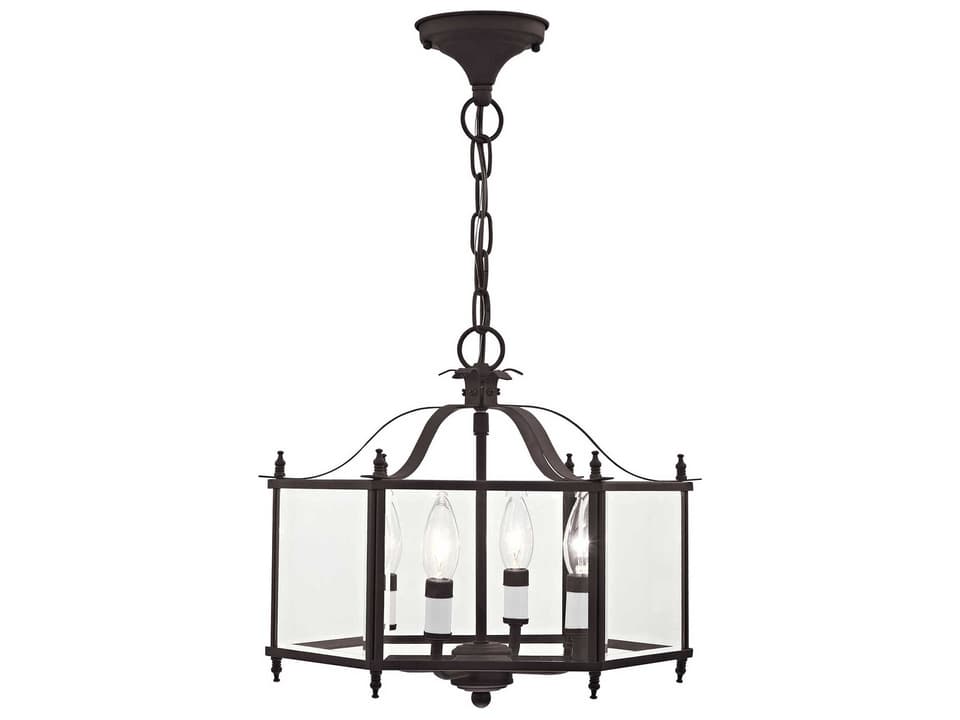 Livingston 4-Light Bronze Candelabra Lantern Chandelier with Clear Beveled Glass