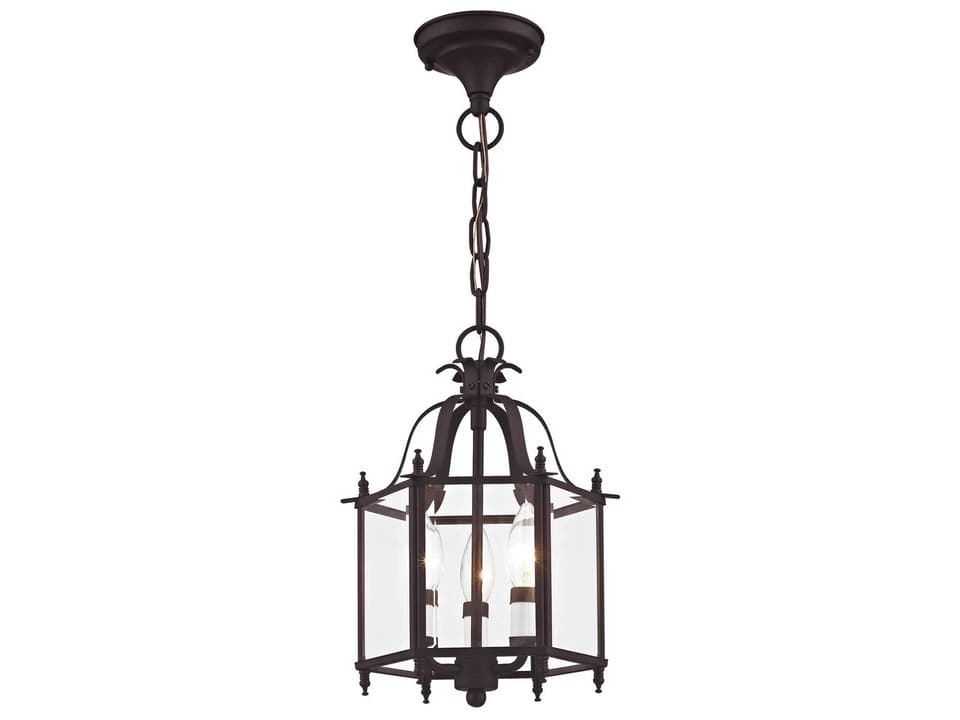Livingston 3-Light Bronze Lantern Chandelier with Clear Beveled Glass