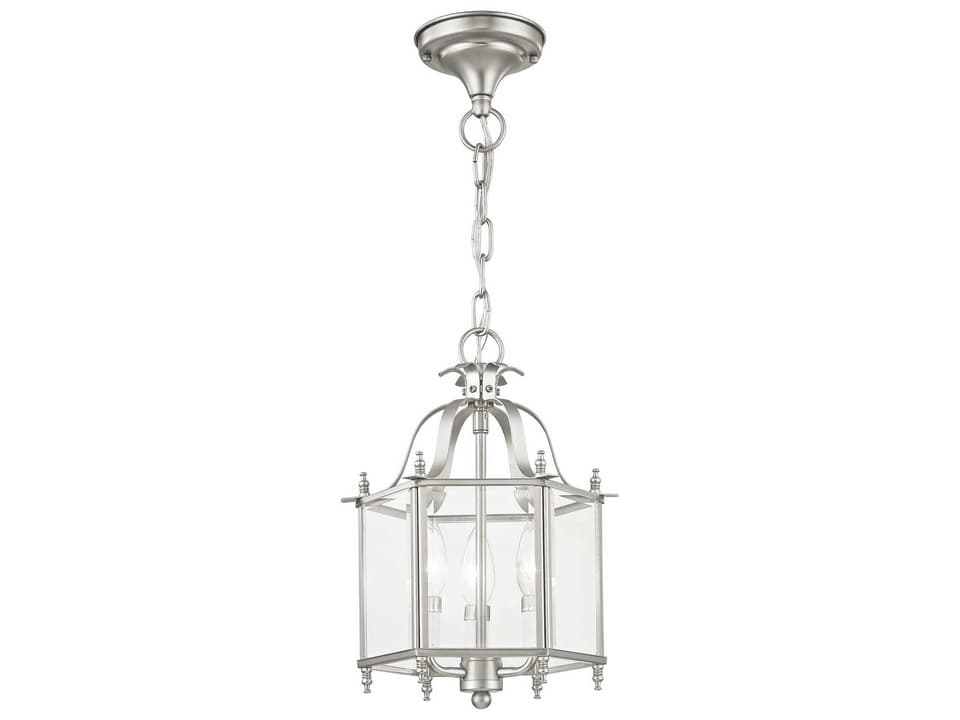 Livingston 3-Light Brushed Nickel Convertible Lantern Chandelier