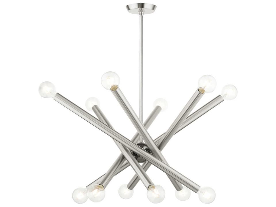 12-Light Stafford Candelabra Sputnik Chandelier in Brushed Nickel with Black Chrome Accents