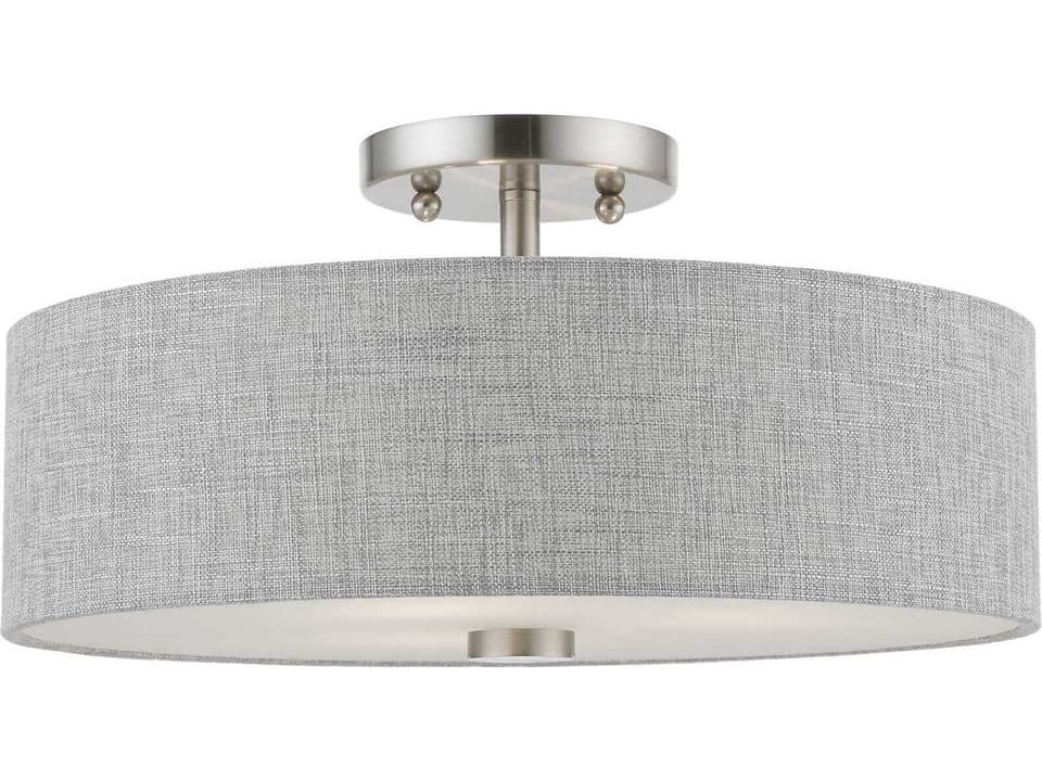 Dakota 3-Light Brushed Nickel Semi-Flush Mount with Urban Gray Fabric Shade