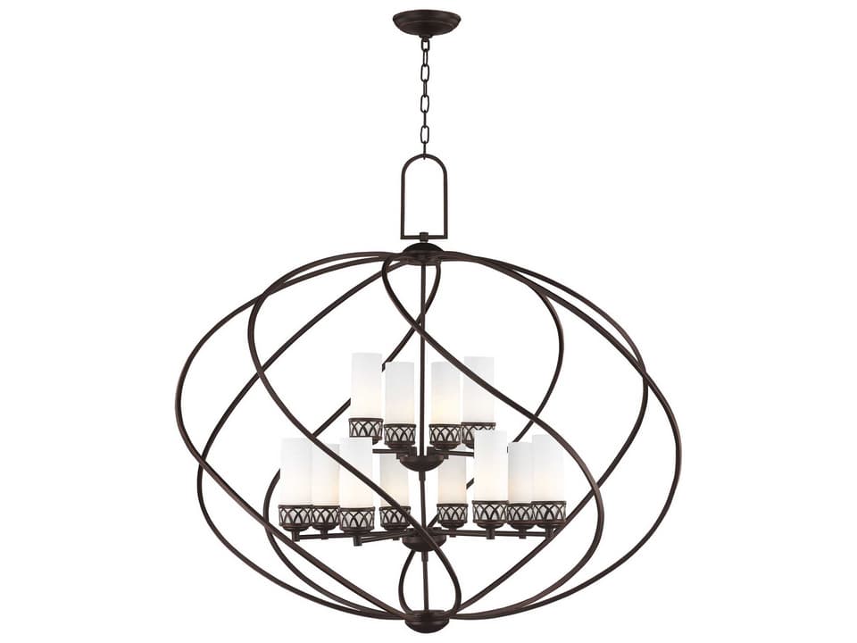 Westfield 12-Light Foyer Chandelier in Olde Bronze with Satin Opal White Glass