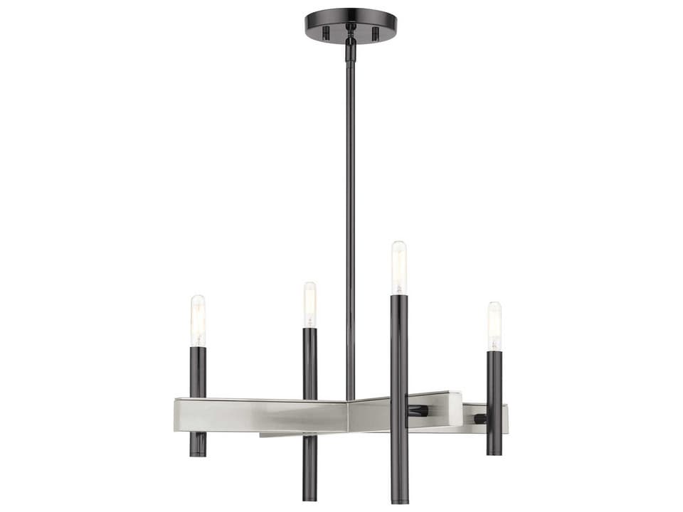 Denmark 4-Light Chandelier in Black Chrome with Brushed Nickel Accents
