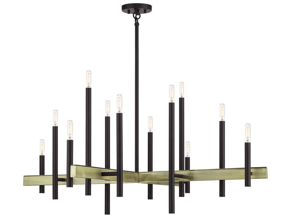 Denmark 12-Light Chandelier in Bronze with Antique Brass Accents