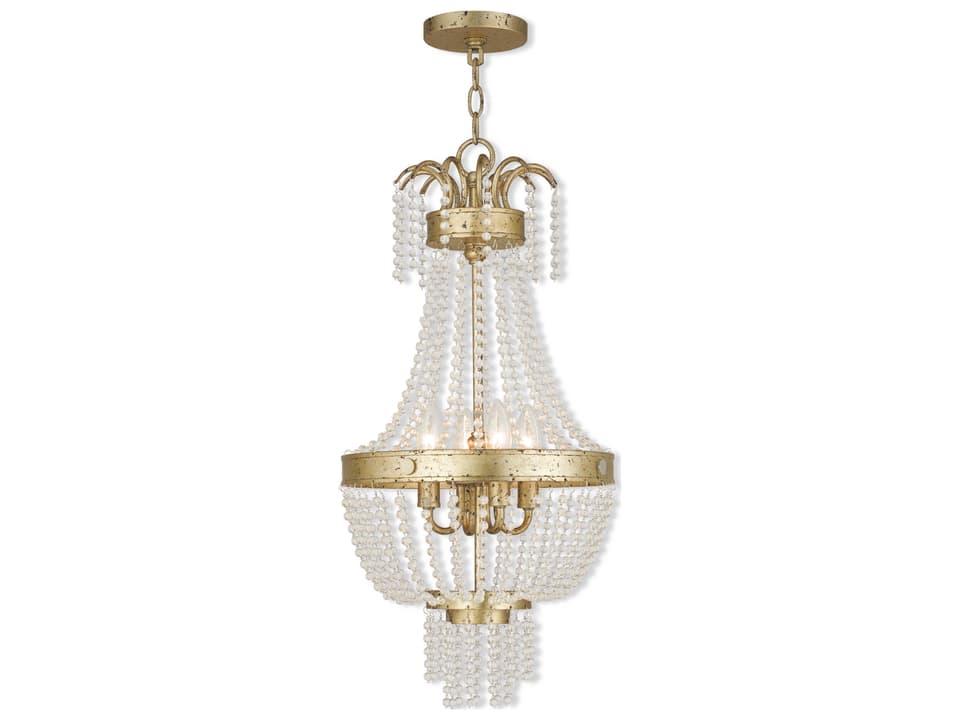 Valentina 4-Light Crystal Candelabra Pendant Light in Hand Applied Winter Gold