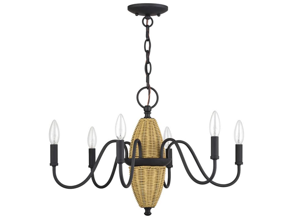 Laurelin 6-Light Bronze Candelabra Chandelier with Rattan Column