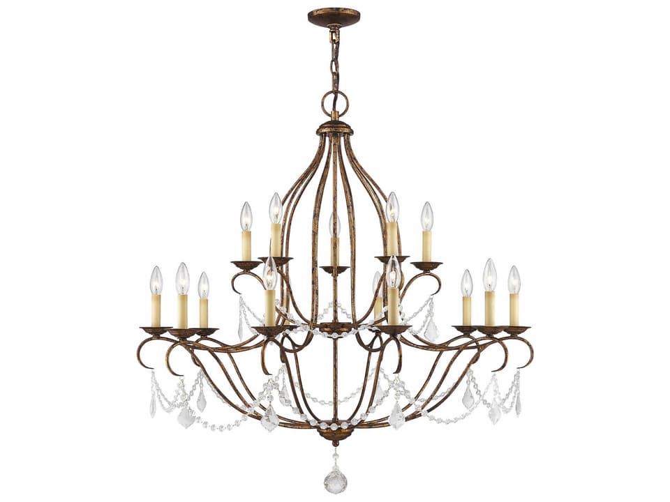 Chesterfield 15-Light Hand Applied Venetian Golden Bronze Crystal Candelabra Chandelier