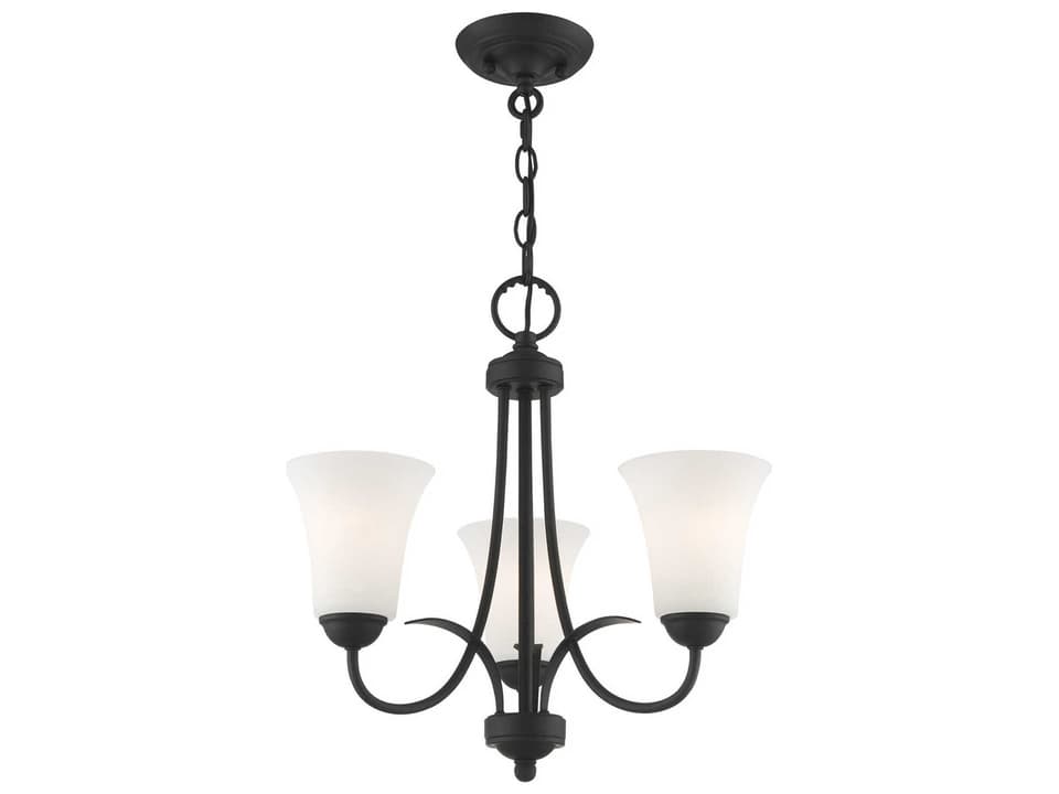 Ridgedale 3-Light Convertible Mini Chandelier in Black with Satin White Glass