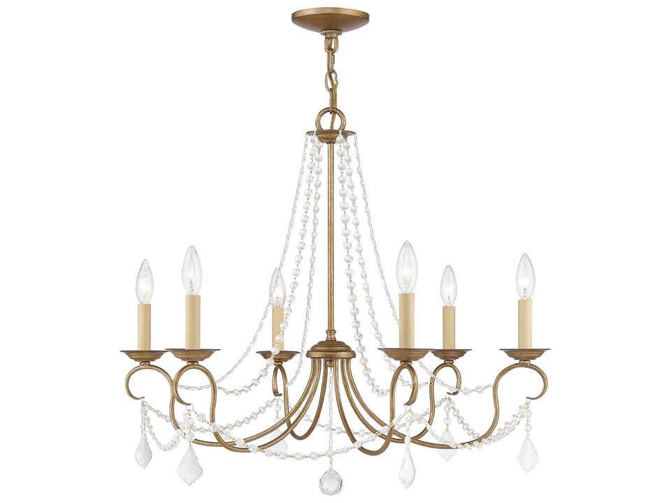 Pennington 6-Light Antique Gold Leaf Bronze Crystal Candelabra Chandelier